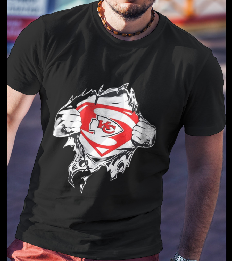 Kansas City Chiefs Superman Rip KC Logo Fan Pride T-Shirt
