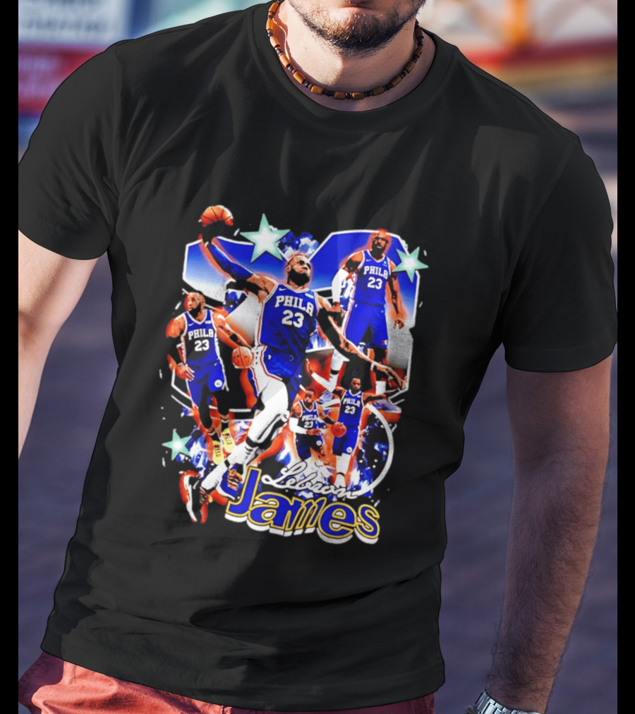 LeBron James Phila 23 Basketball Collage Stars T-Shirt