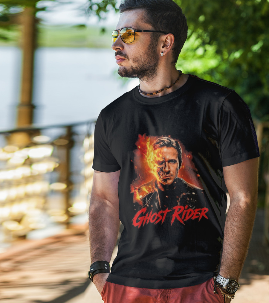 Ryan Gosling Ghost Rider Fiery Half Face Marvel T-Shirt