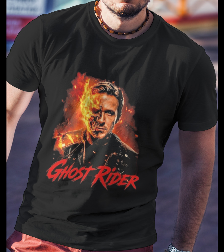 Ryan Gosling Ghost Rider Fiery Half Face Marvel T-Shirt