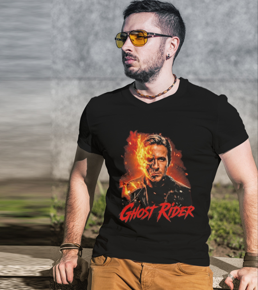 Ryan Gosling Ghost Rider Fiery Half Face Marvel T-Shirt
