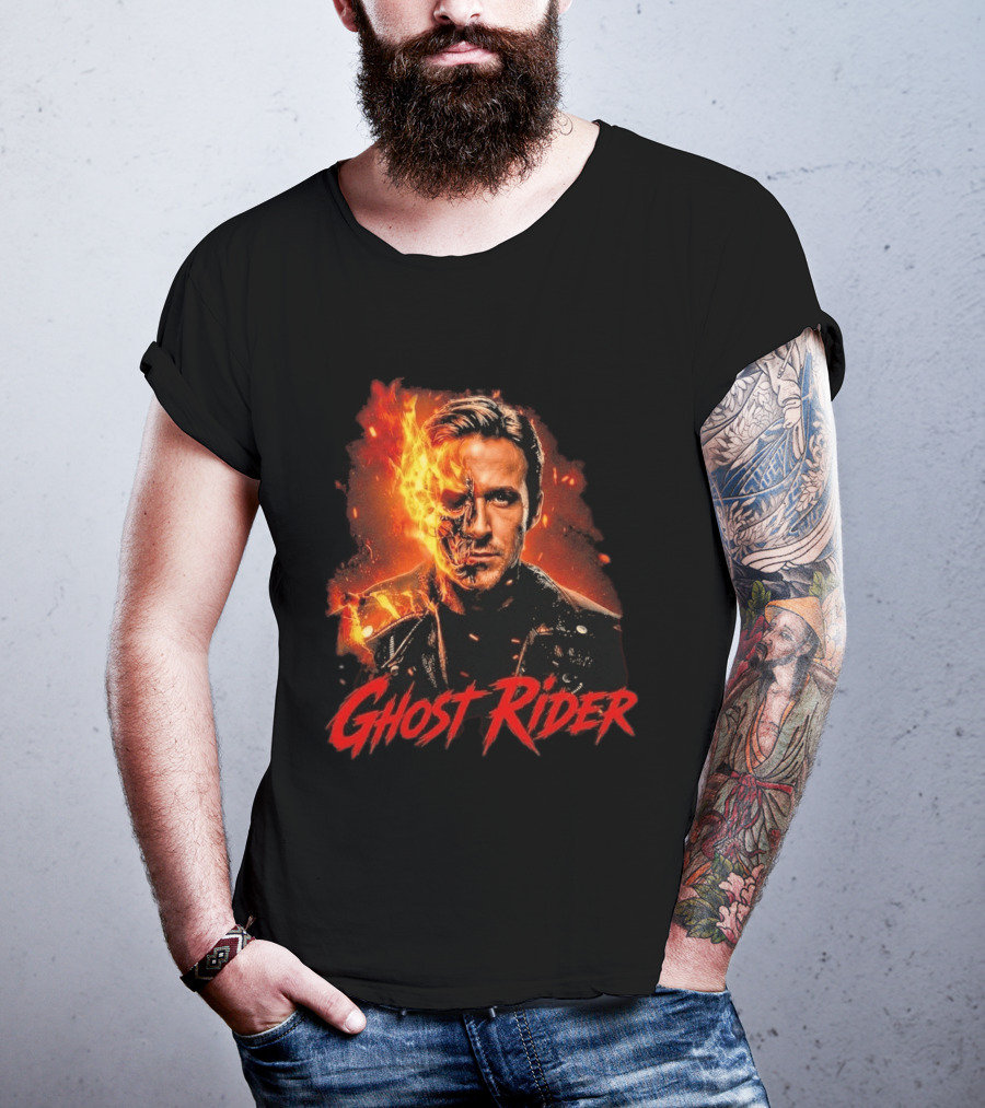 Ryan Gosling Ghost Rider Fiery Half Face Marvel T-Shirt