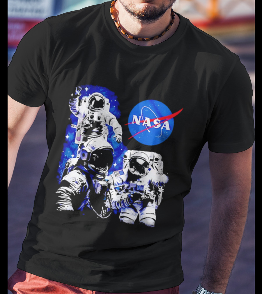 NASA Space Exploration Three Astronauts Floating In Deep Space T-Shirt