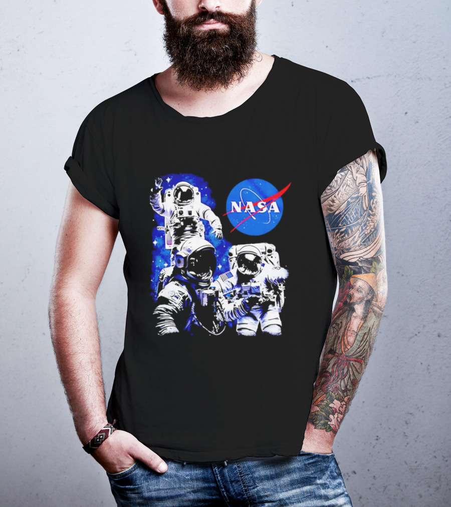 NASA Space Exploration Three Astronauts Floating In Deep Space T-Shirt