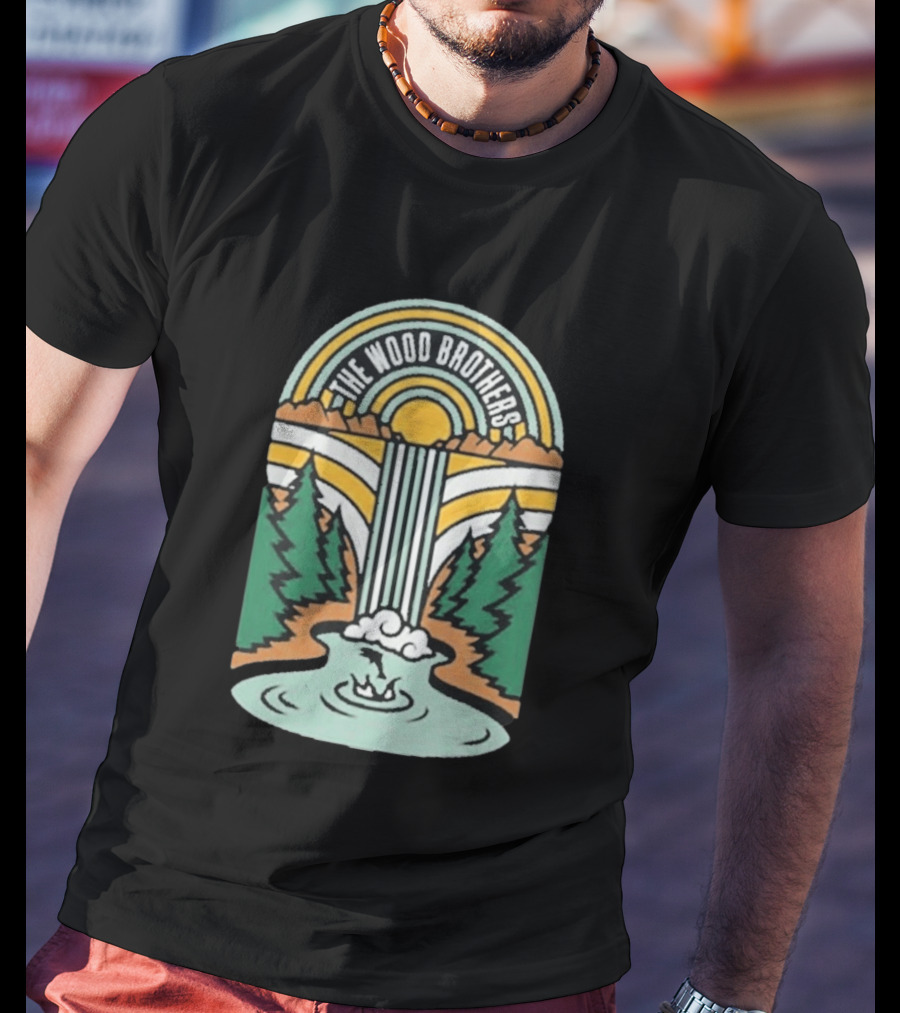 The Wood Brothers Waterfall Nature Scene With Sunburst And River Rapids T-Shirt