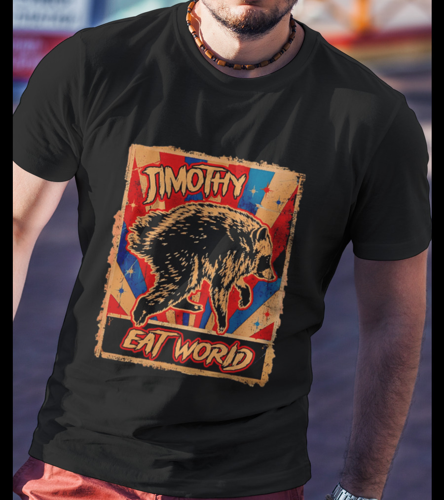Timothy Raccoon Eat World Retro Starburst T-Shirt