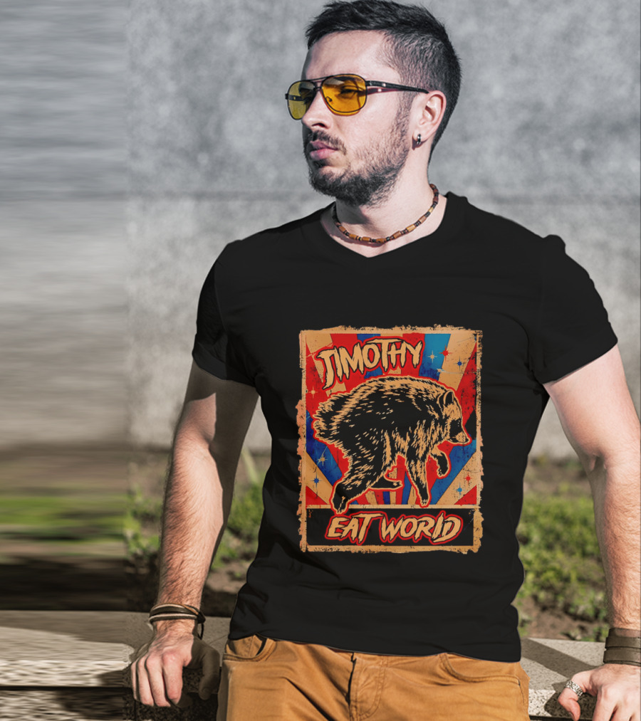 Timothy Raccoon Eat World Retro Starburst T-Shirt