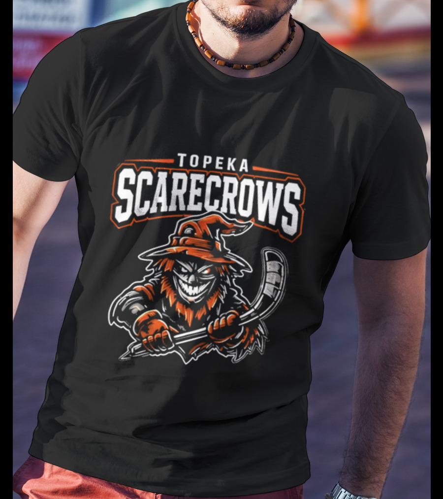 Topeka Scarecrows Sporty Scarecrow Ice Hockey Stick T-Shirt