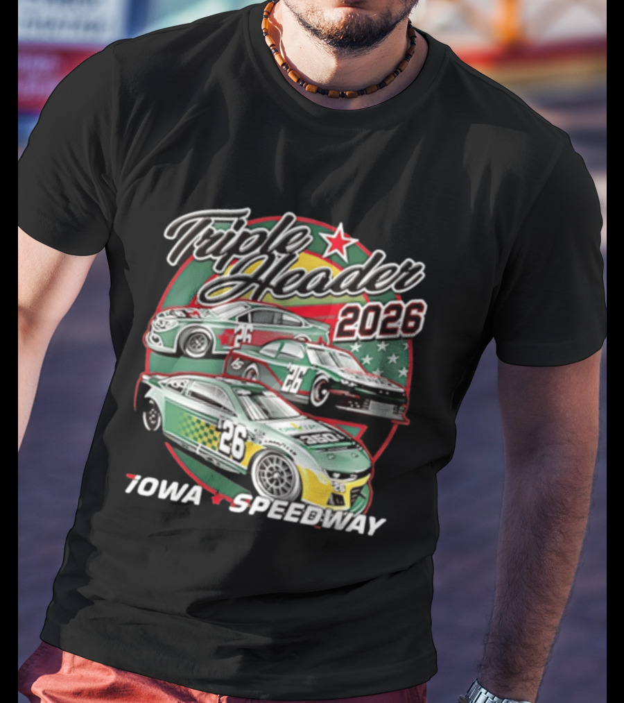 Triple Header 2026 Iowa Speedway Racing Cars Stars T-Shirt