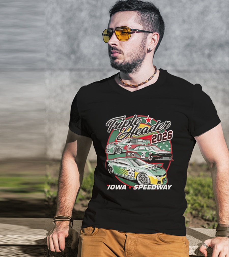 Triple Header 2026 Iowa Speedway Racing Cars Stars T-Shirt