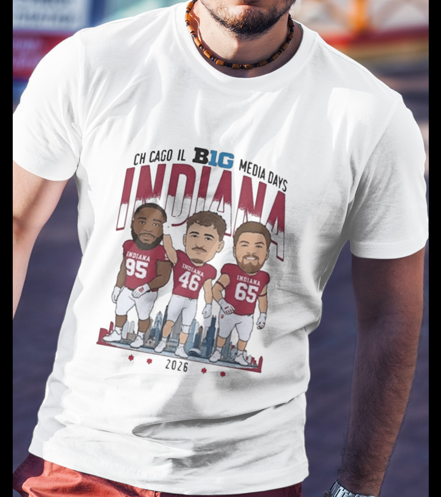 Indiana Hoosiers Big Ten Media Days 2026 Chicago Player Caricature T-Shirt