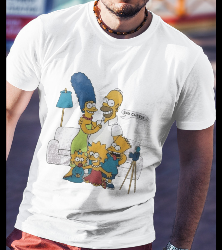 Jayden Daniels Simpsons Family Say Cheese White Couch Scene T-Shirt