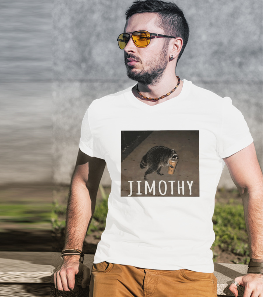 Jimothy Raccoon Carrying Iced Coffee Meme Animal Lover T-Shirt