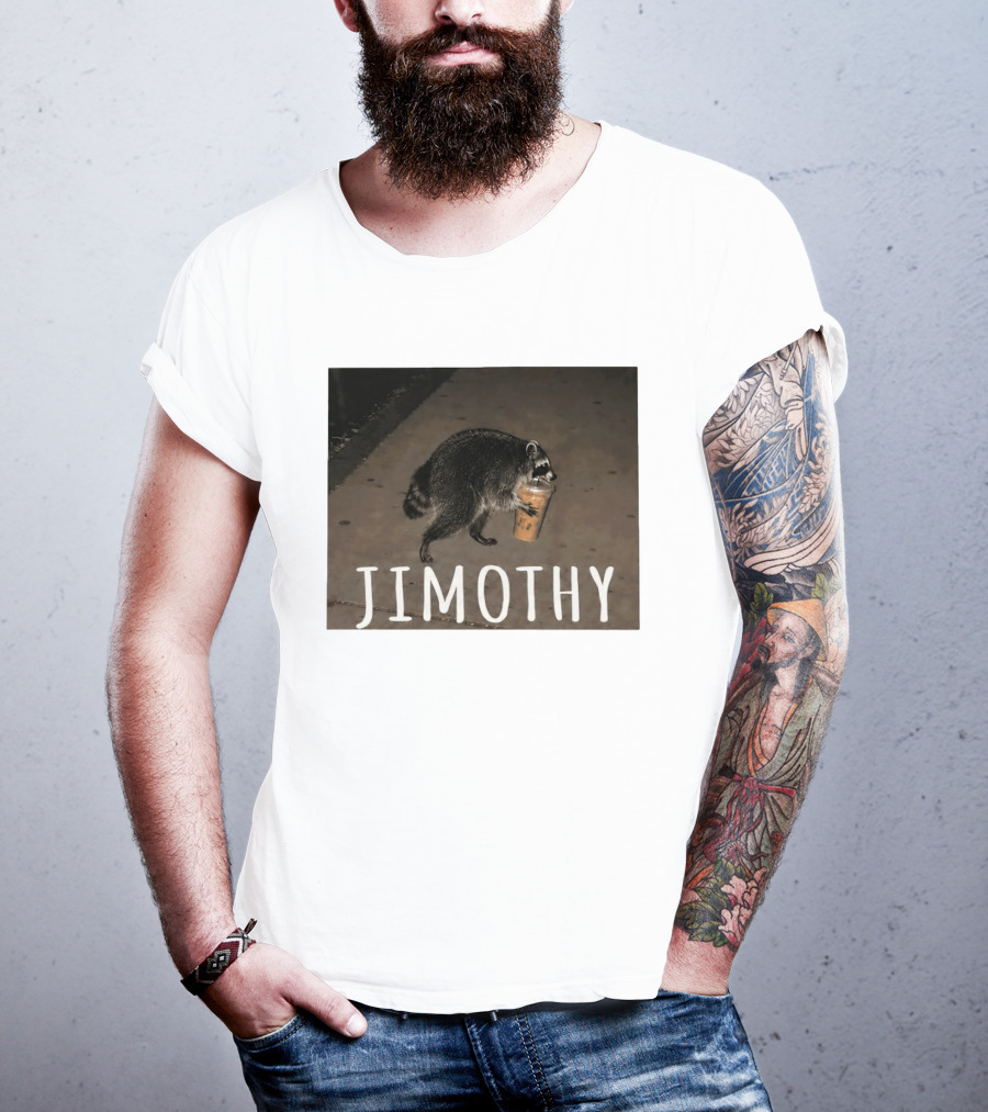 Jimothy Raccoon Carrying Iced Coffee Meme Animal Lover T-Shirt