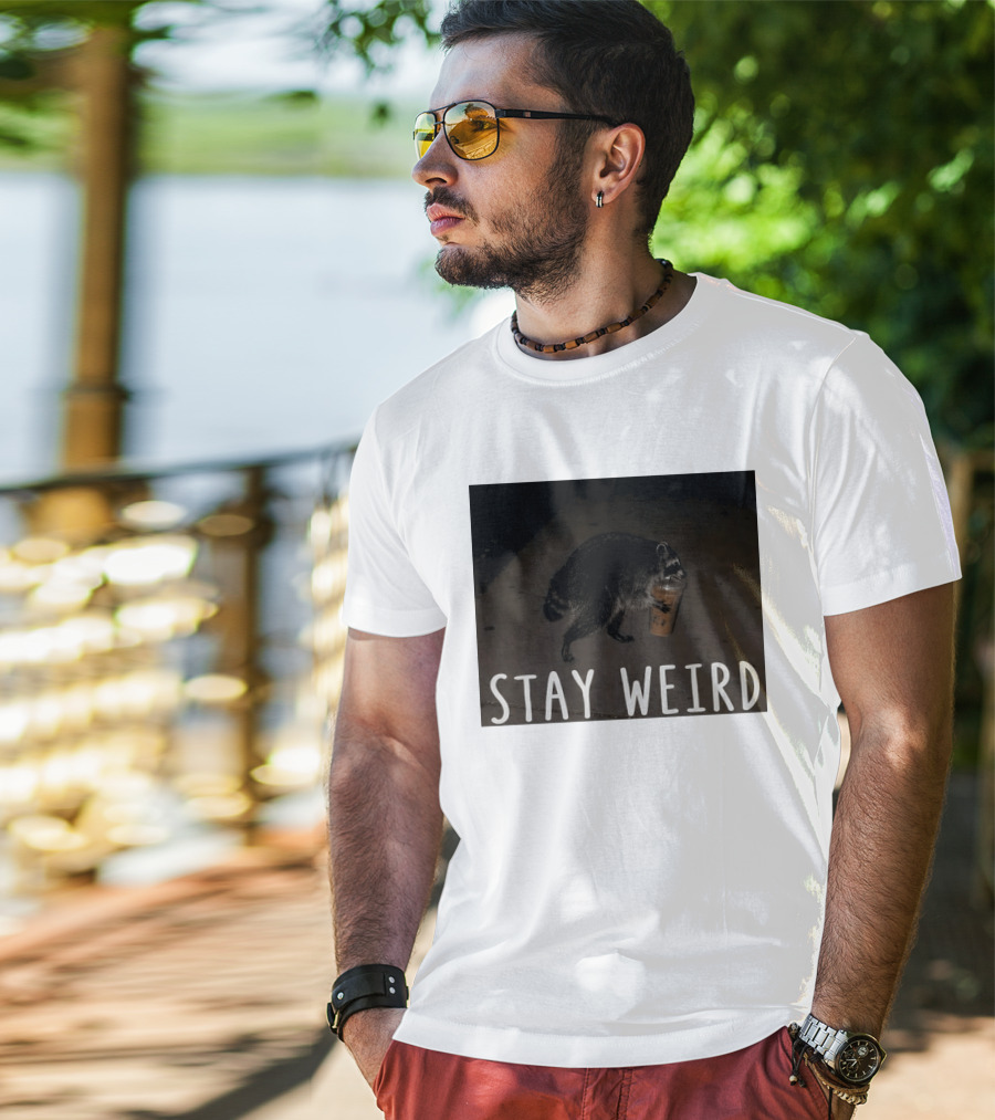 Jimothy Raccoon Drinking Iced Coffee Stay Weird Animal Lover Meme T-Shirt