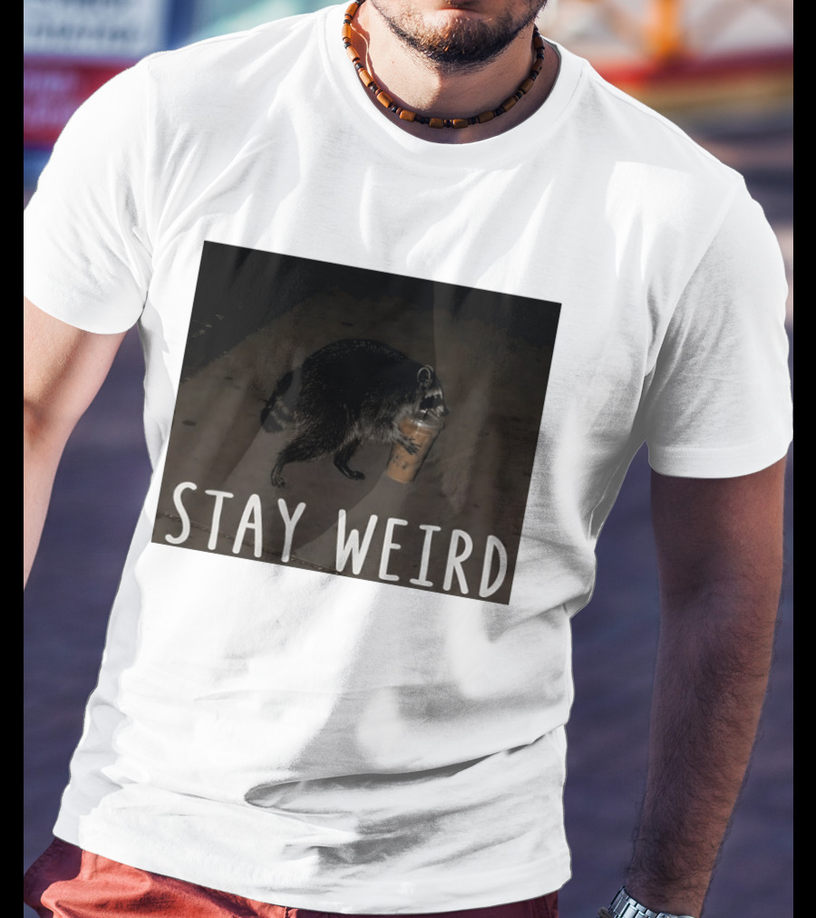 Jimothy Raccoon Drinking Iced Coffee Stay Weird Animal Lover Meme T-Shirt