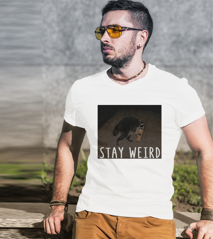 Jimothy Raccoon Drinking Iced Coffee Stay Weird Animal Lover Meme T-Shirt