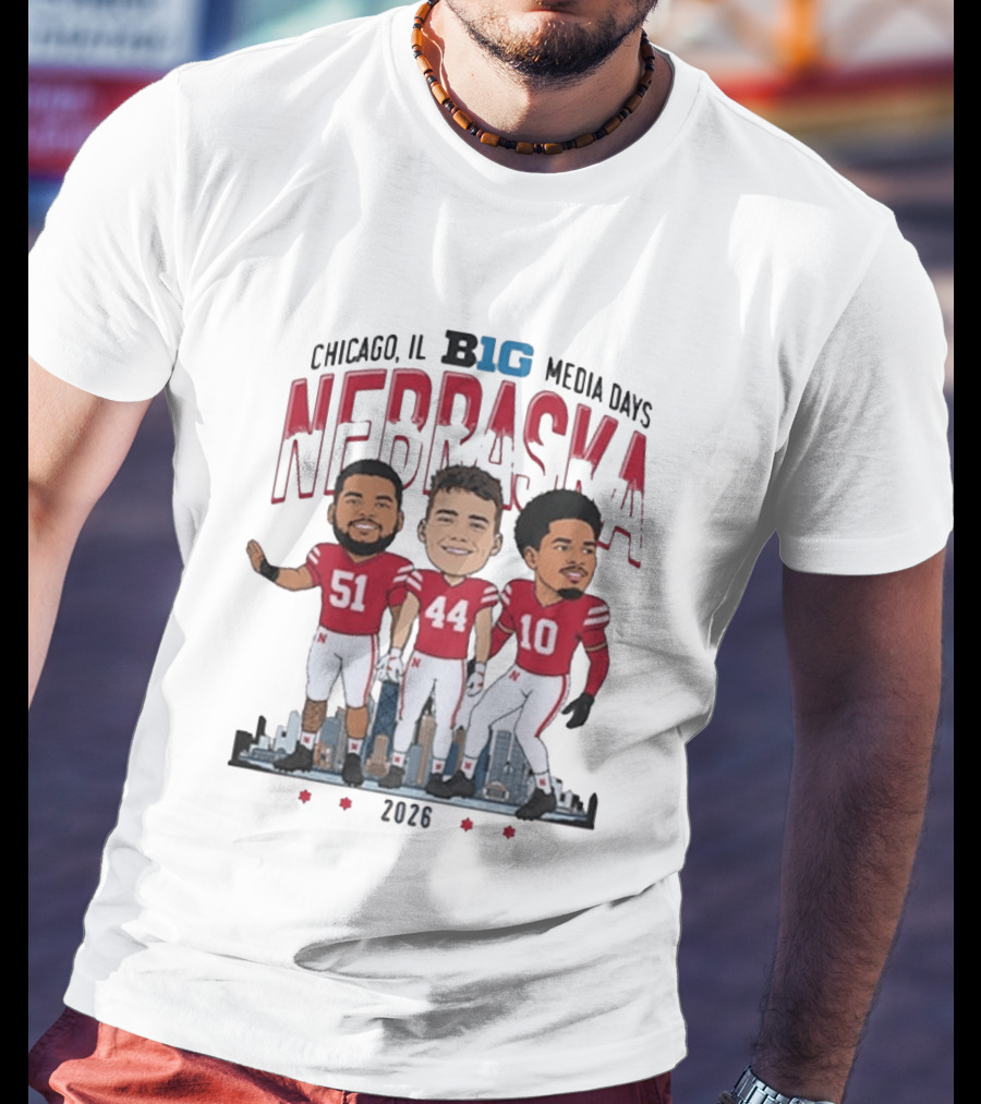 Chicago IL B1G Media Days 2026 Nebraska Cornhuskers Caricature T-Shirt