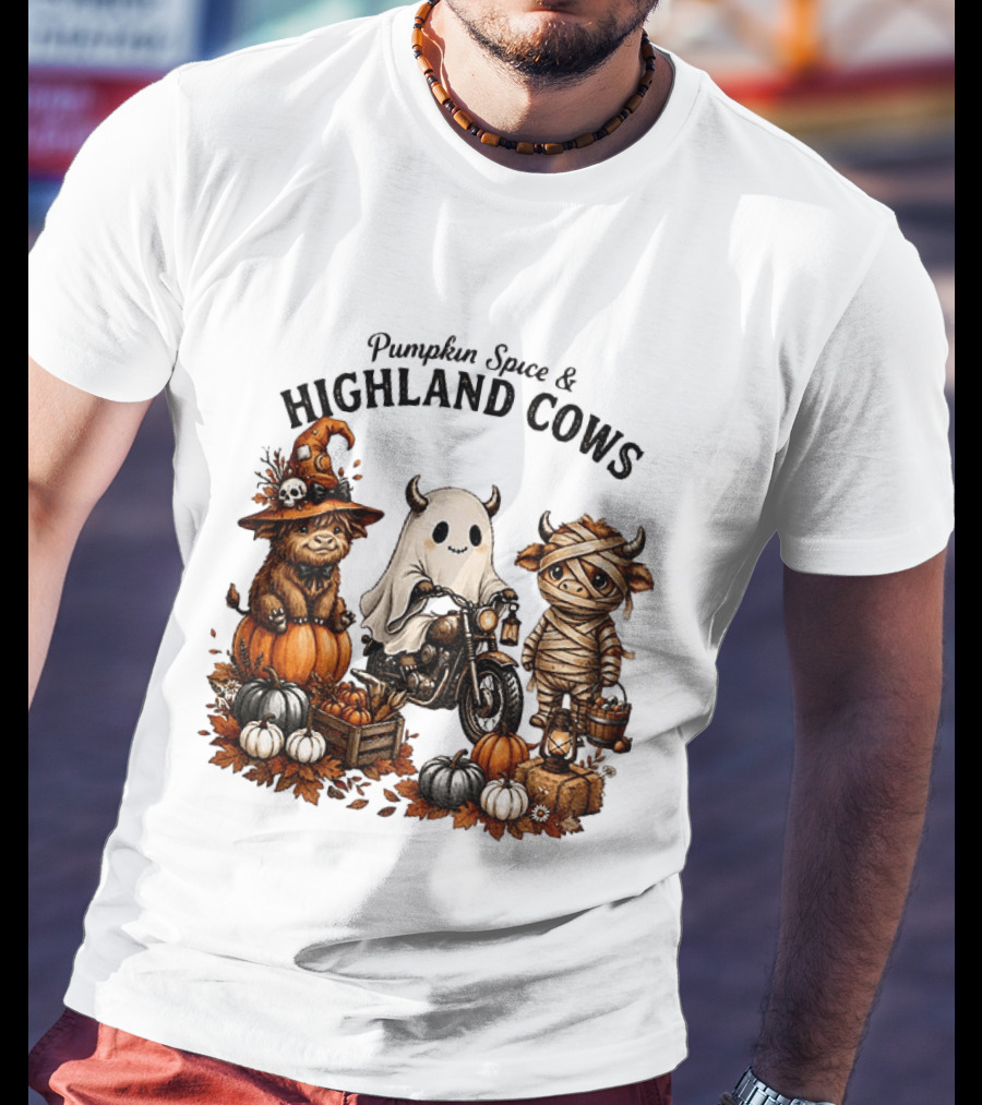 Pumpkin Spice And Highland Cows Halloween Fun T-Shirt