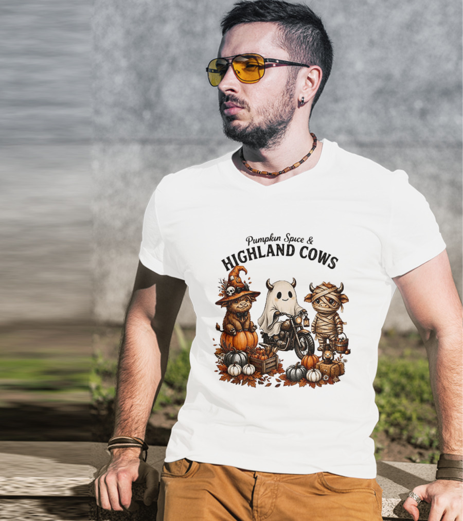 Pumpkin Spice And Highland Cows Halloween Fun T-Shirt