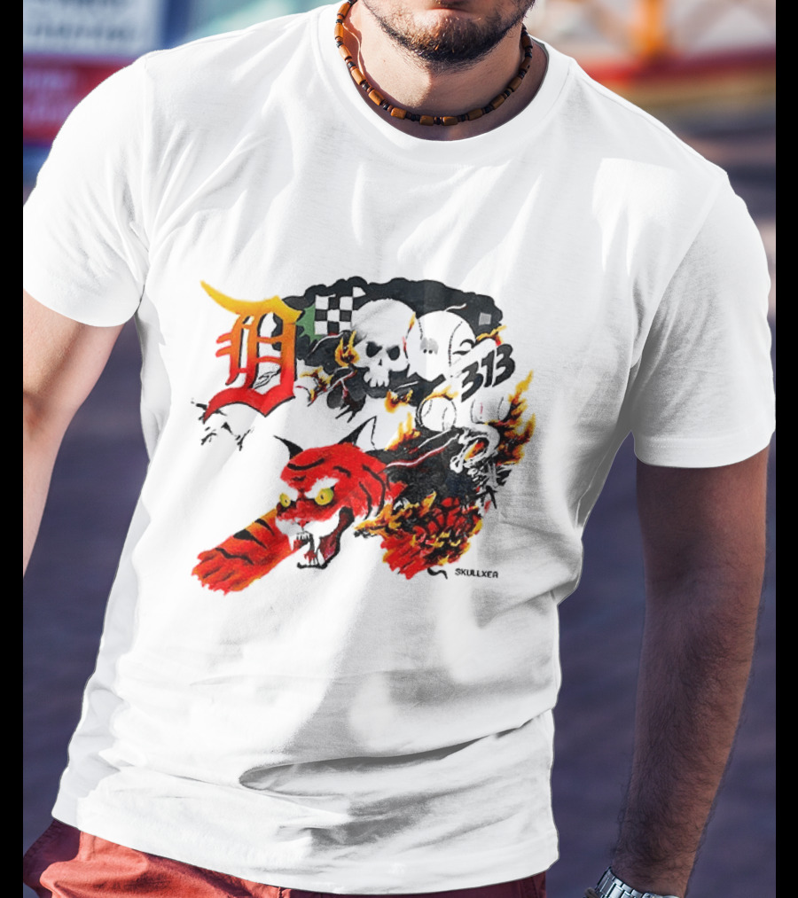 Skullxer 313 Detroit Tigers MLB 2026 With Flaming Devil And Skulls T-Shirt