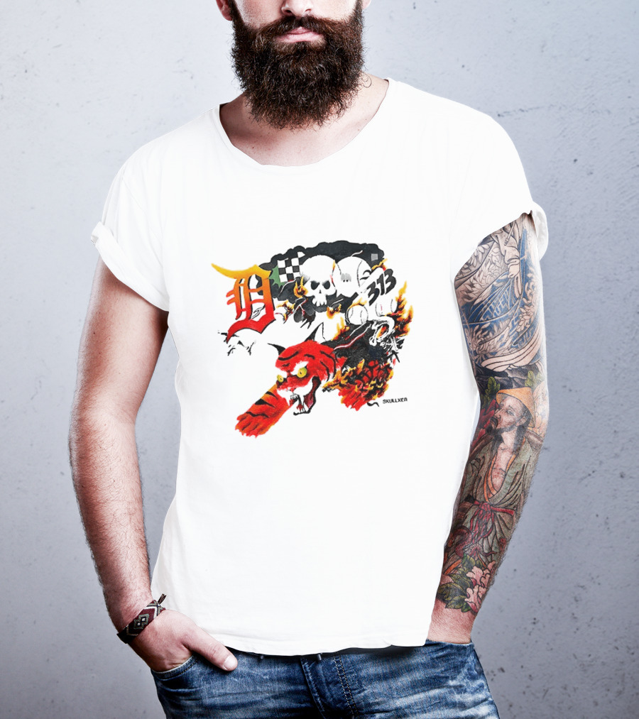 Skullxer 313 Detroit Tigers MLB 2026 With Flaming Devil And Skulls T-Shirt