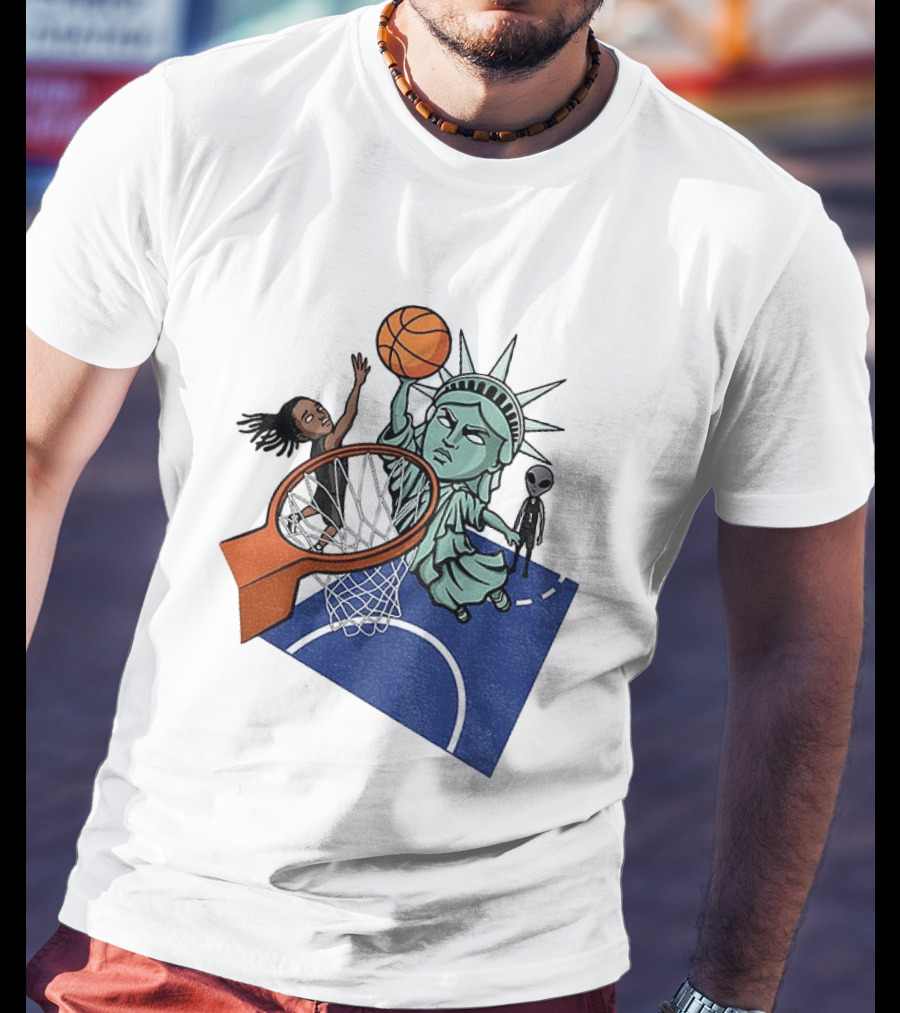 Statue Of Liberty OG Anunoby New York Knicks Basketball NBA Cartoon T-Shirt