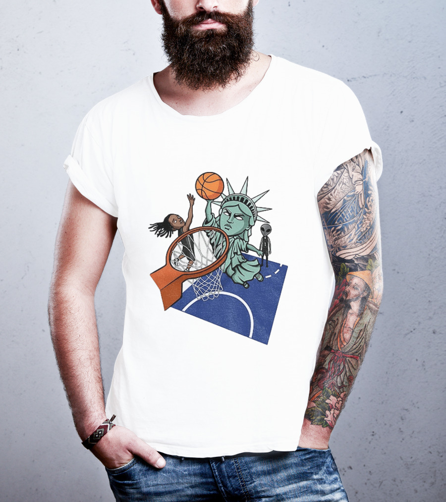 Statue Of Liberty OG Anunoby New York Knicks Basketball NBA Cartoon T-Shirt