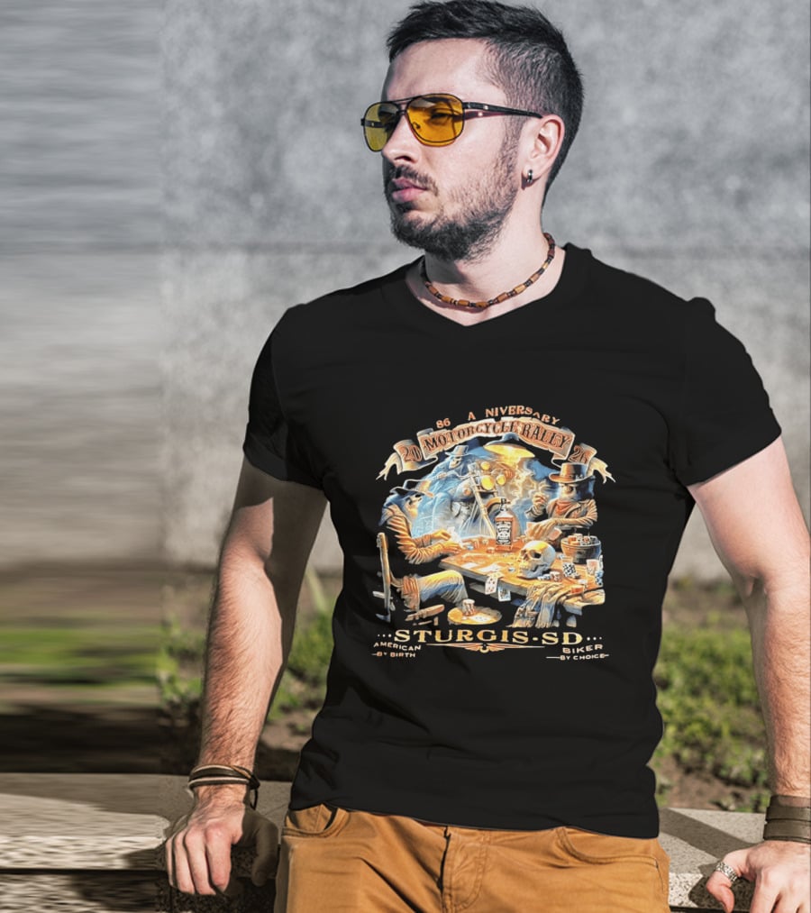 86th Anniversary Sturgis SD 2026 Motorcycle Rally American By Birth Biker By Choice T-Shirt