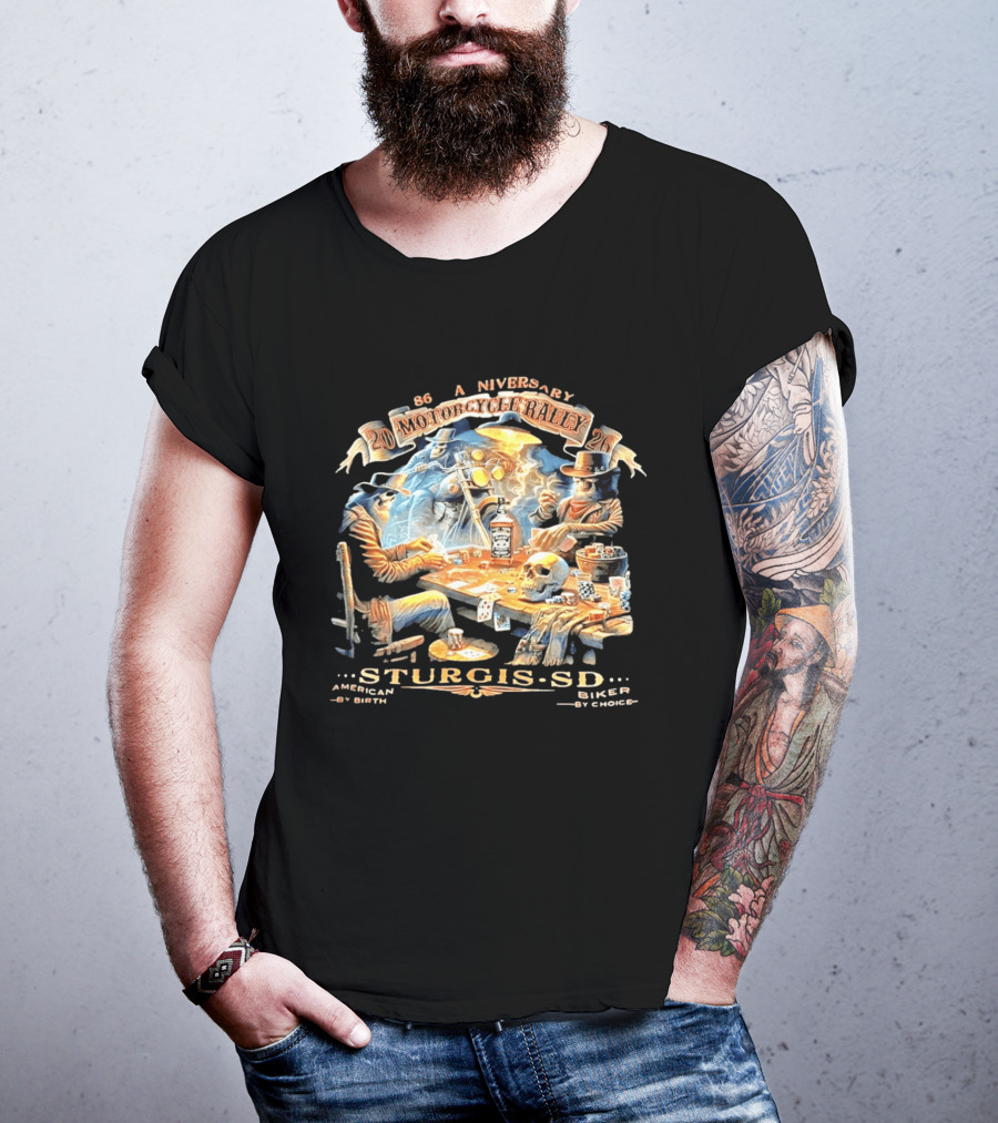 86th Anniversary Sturgis SD 2026 Motorcycle Rally American By Birth Biker By Choice T-Shirt