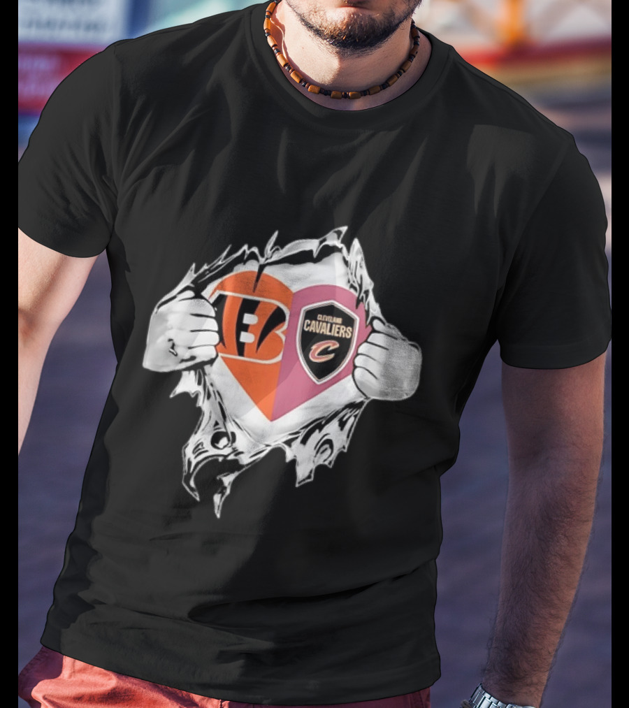 Cincinnati Bengals Cleveland Cavaliers Heart Rip Tattered T-Shirt