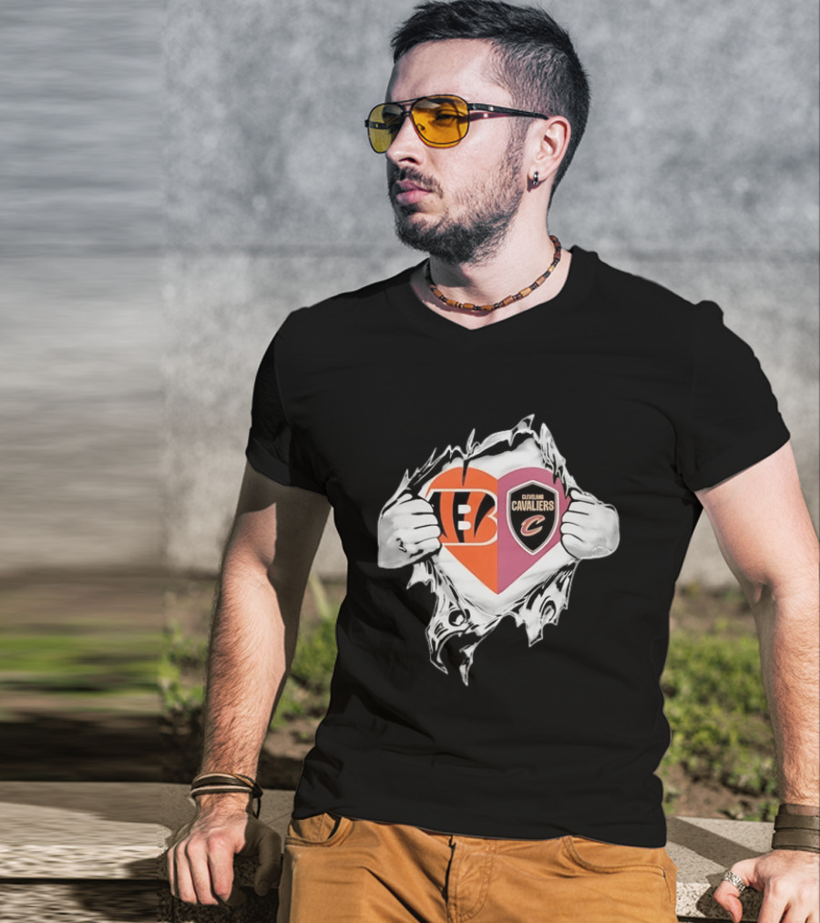 Cincinnati Bengals Cleveland Cavaliers Heart Rip Tattered T-Shirt