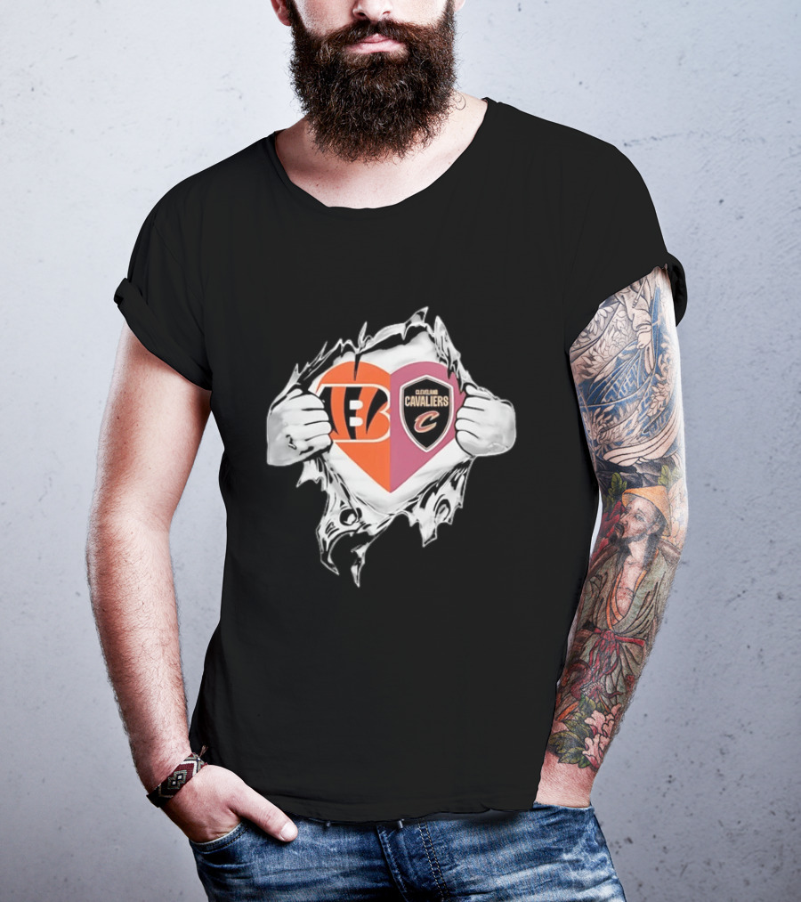 Cincinnati Bengals Cleveland Cavaliers Heart Rip Tattered T-Shirt