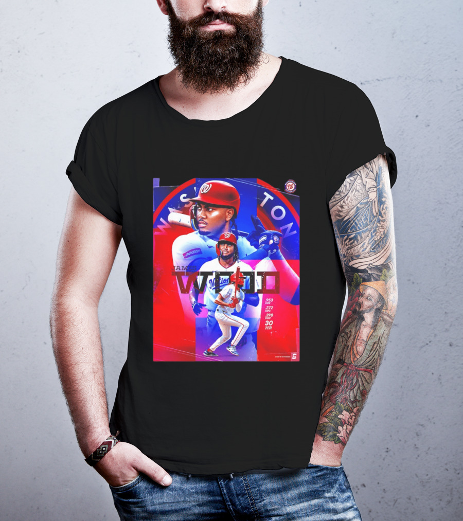 James Wood Washington Nationals .272 AVG .398 OBP 30 HR Collage T-Shirt