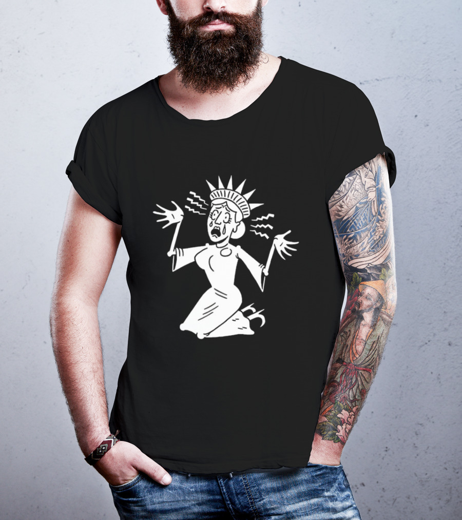 Lady Liberty Patriotic Panic Cartoon Sketch Yankee Doodle Distress T-Shirt