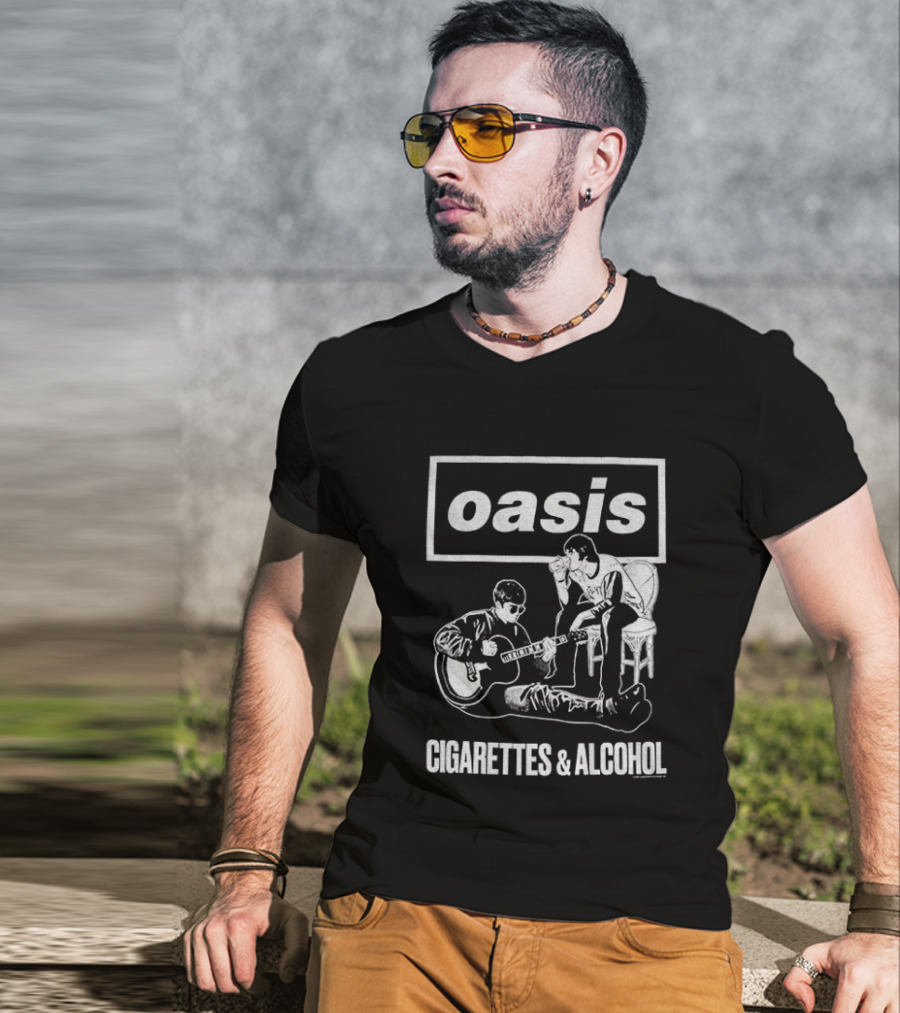 Oasis Noel And Liam Gallagher Cigarettes And Alcohol Mono T-Shirt