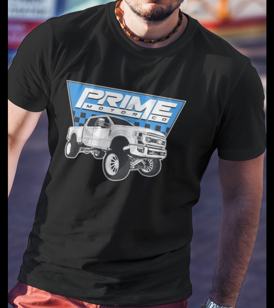 Prime Motor Co Lifted Truck Checkered Triangle T-Shirt