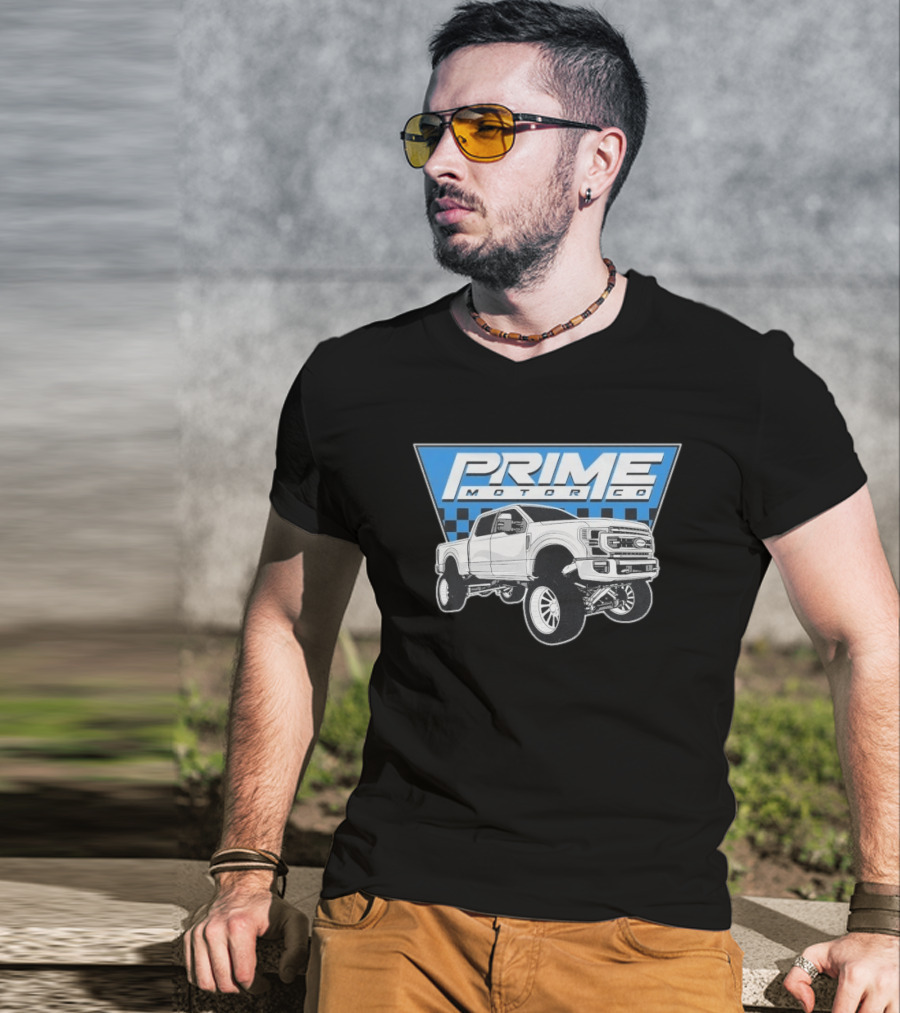 Prime Motor Co Lifted Truck Checkered Triangle T-Shirt