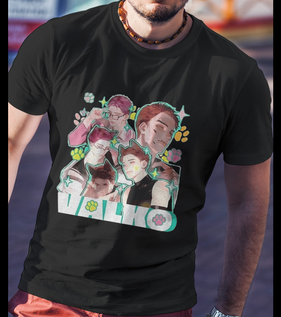 Valko Anime Characters And Colorful Paw Prints T-Shirt