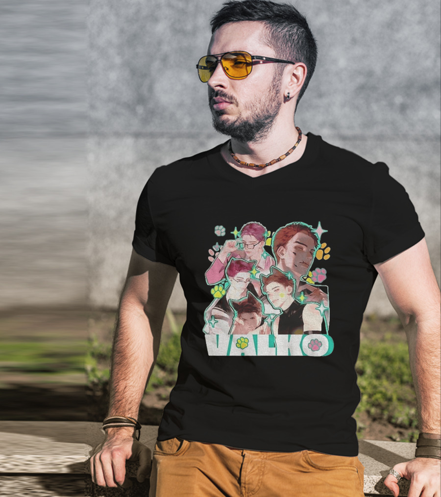 Valko Anime Characters And Colorful Paw Prints T-Shirt
