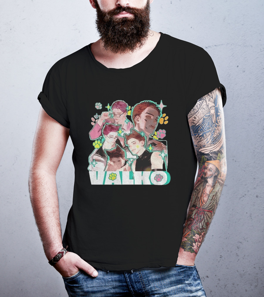Valko Anime Characters And Colorful Paw Prints T-Shirt