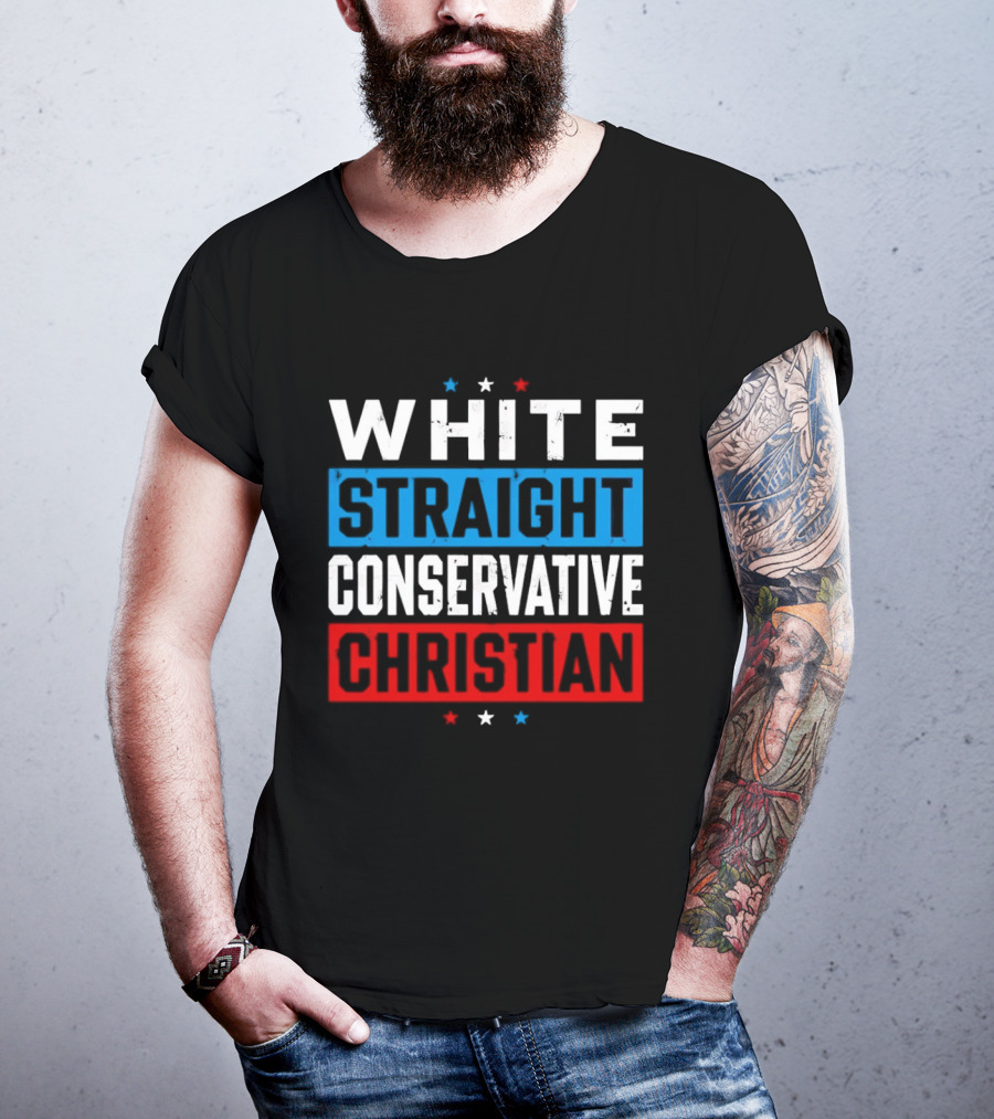 White Straight Conservative Christian Patriotic Stars Blue Red T-Shirt