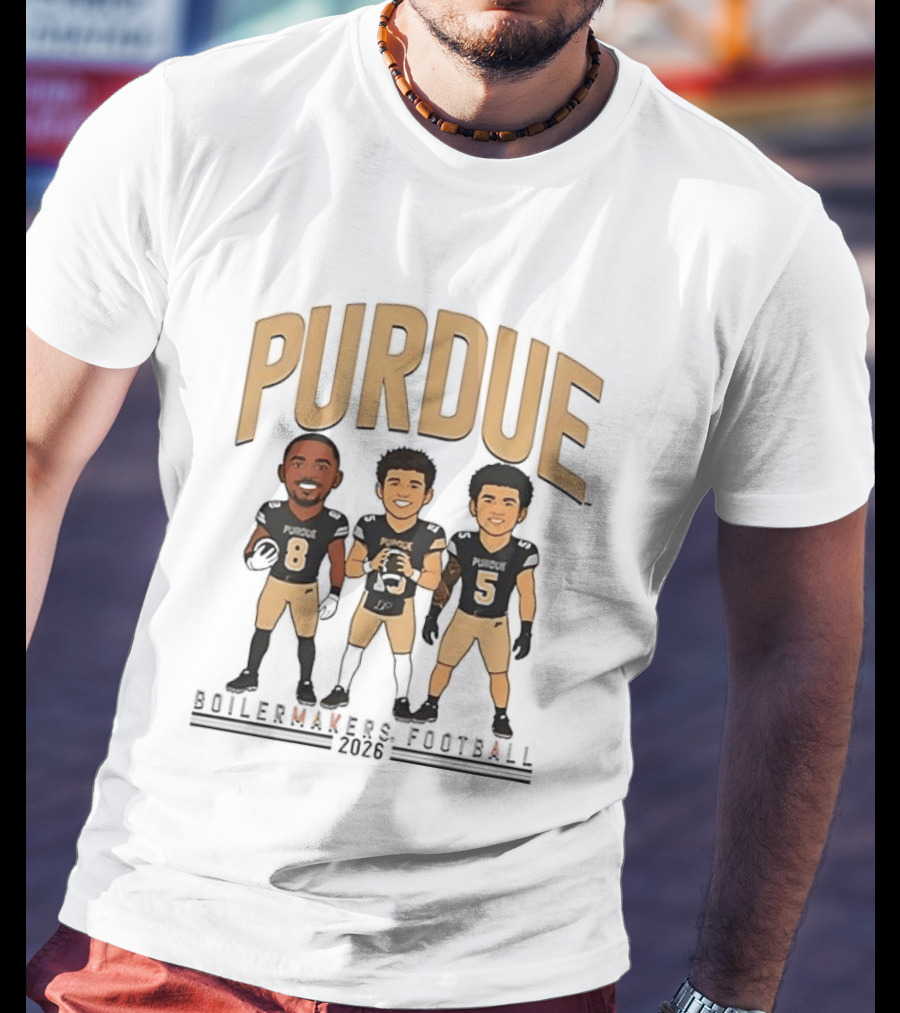 Purdue Boilermakers Football 2026 Three Cartoon Players T-Shirt
