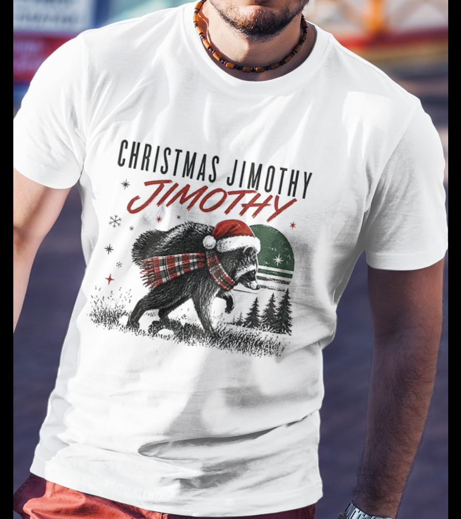 Christmas Jimothy Raccoon Holiday Trash Panda Santa Hat Festive Scarf T-Shirt