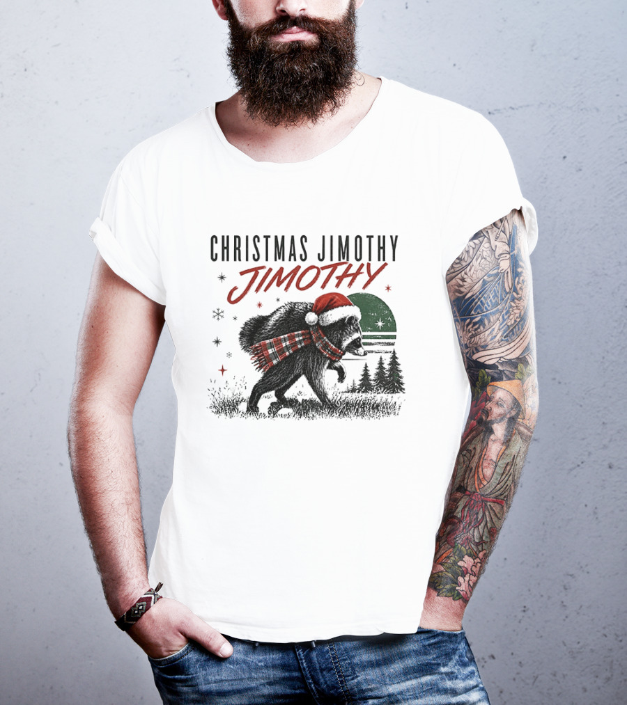 Christmas Jimothy Raccoon Holiday Trash Panda Santa Hat Festive Scarf T-Shirt