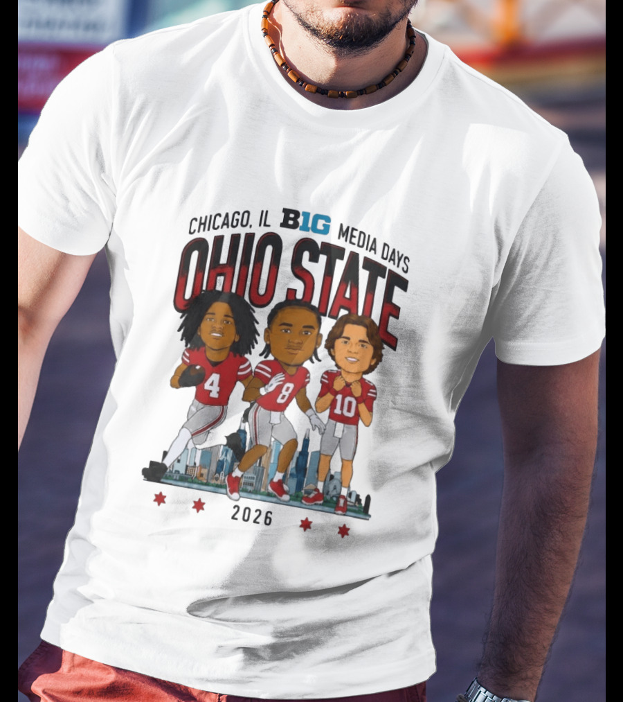 Ohio State Buckeyes Chicago IL B1G Media Days 2026 Caricatures T-Shirt
