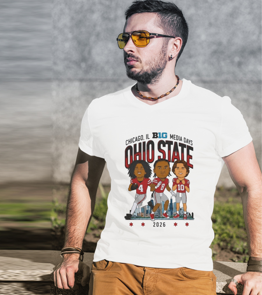 Ohio State Buckeyes Chicago IL B1G Media Days 2026 Caricatures T-Shirt