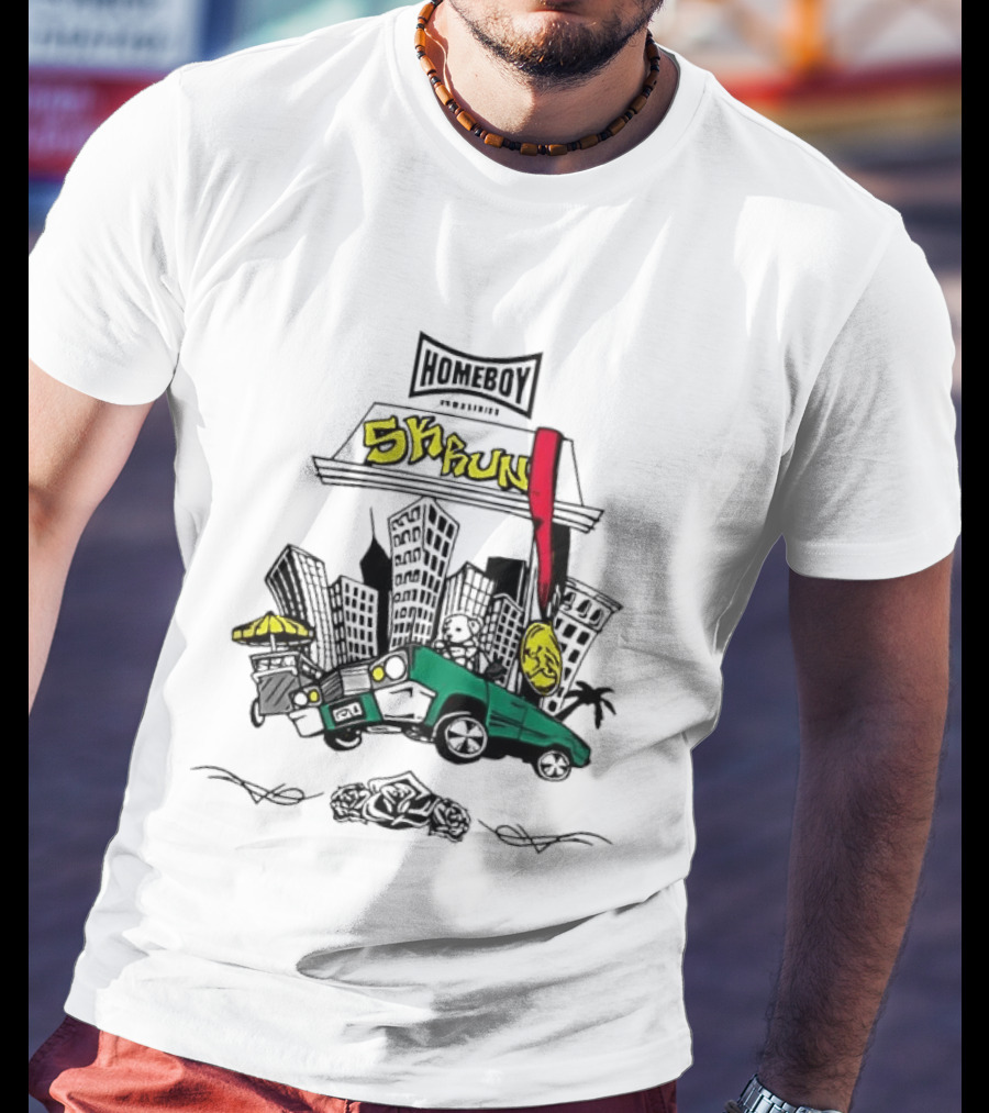 Homeboy Skrun Teddy Bear Driving City 5k Run Streetwear Adventure T-Shirt
