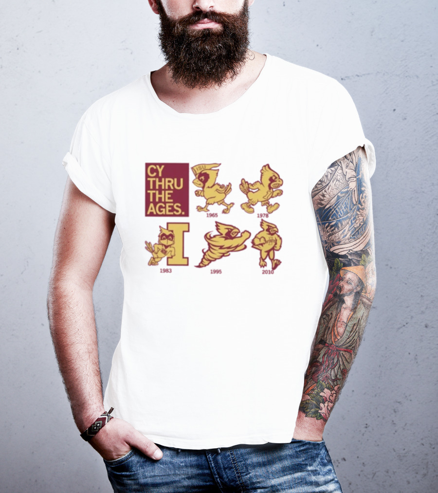 Iowa State Cyclones CY Thru The Ages Mascot Evolution Logos 1954 1972 1995 2008 T-Shirt