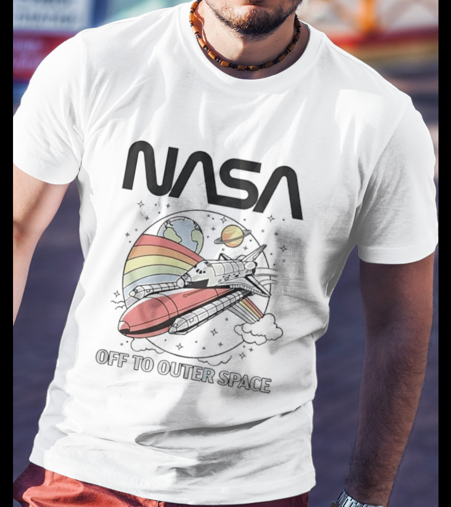 NASA Off To Outer Space Rainbow Planet Shuttle Adventure T-Shirt